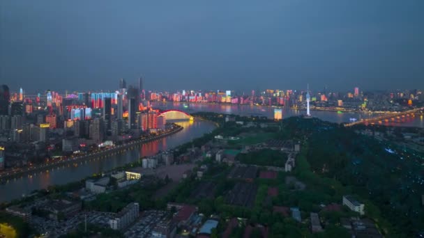 Wuhan City Skyline Night Aerial Photography Scenery — ストック動画