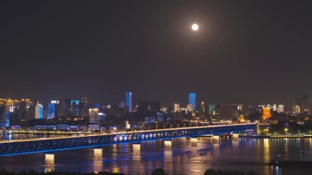 Wuhan City Skyline Night Aerial Photography Scenery — Vídeos de Stock