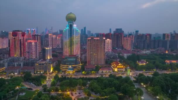 Wuhan City Skyline Night Aerial Photography Scenery — Video