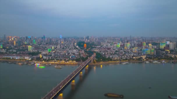 Wuhan City Skyline Night Aerial Photography Scenery — Video