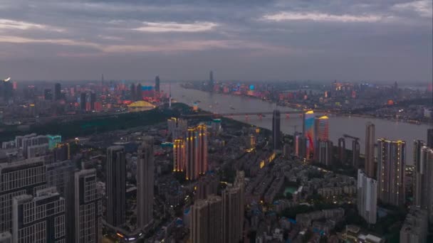 Wuhan City Skyline Night Aerial Photography Scenery — Vídeo de stock