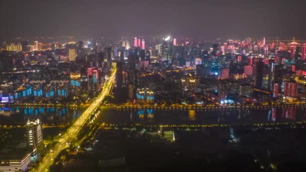 Wuhan City Skyline Night Aerial Photography Scenery — 비디오