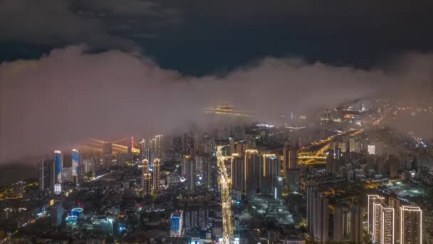 Wuhan Città Skyline Notte Aerea Fotografia Scenario — Video Stock