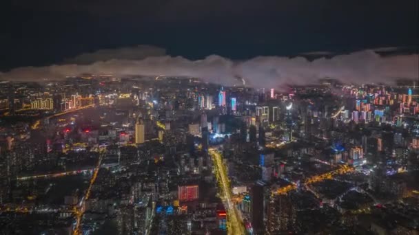 Wuhan City Skyline Night Aerial Photography Scenery — Stock videók