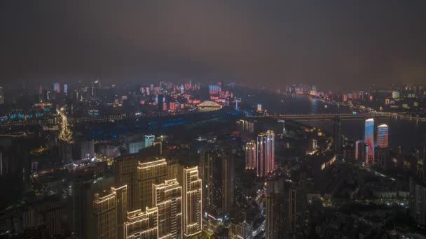 Wuhan City Skyline Night Aerial Photography Scenery — Stockvideo