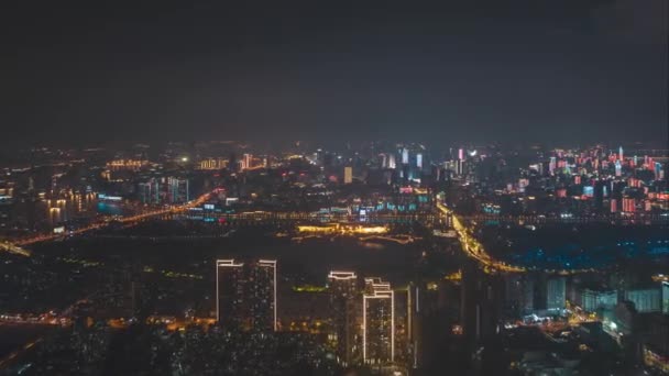 Wuhan City Skyline Night Aerial Photography Scenery — ストック動画