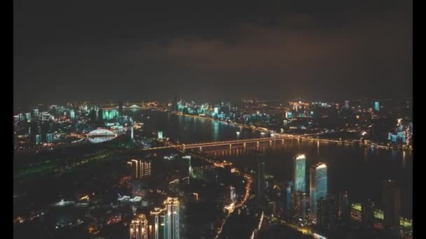 Wuhan City Skyline Night Aerial Photography Scenery — Vídeos de Stock