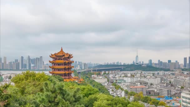 Časová Prodleva Fotografické Scenérie Žluté Jeřábové Věže Scénická Oblast Wuhan — Stock video
