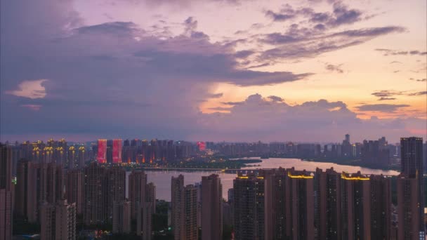 Wuhan Summer City Skyline Sunset Scenery — Vídeos de Stock