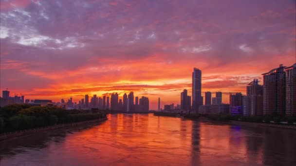 Wuhan Summer City Skyline Sunset Scenery — стоковое видео