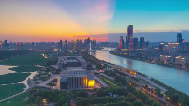 Wuhan Letní Město Panorama Západ Slunce Scenérie — Stock video