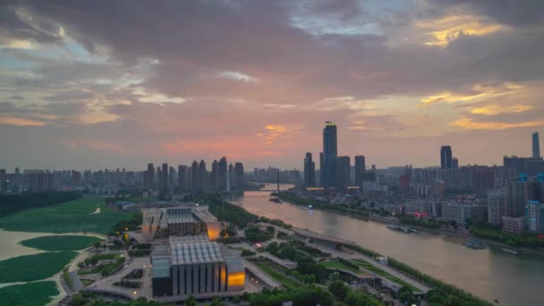 Wuhan Summer City Skyline Sunset Scenery — Vídeo de Stock