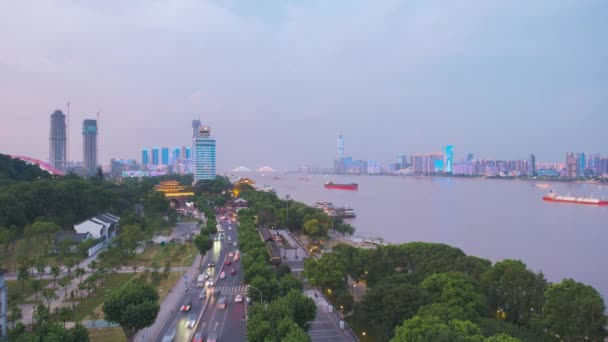 Wuhan Πόλη Ορίζοντα Νύχτα Τοπίο — Αρχείο Βίντεο