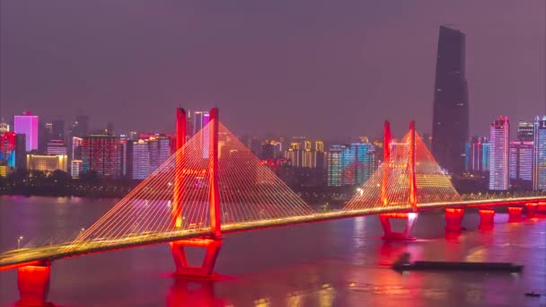 Wuhan City Skyline Night Scenery — Wideo stockowe