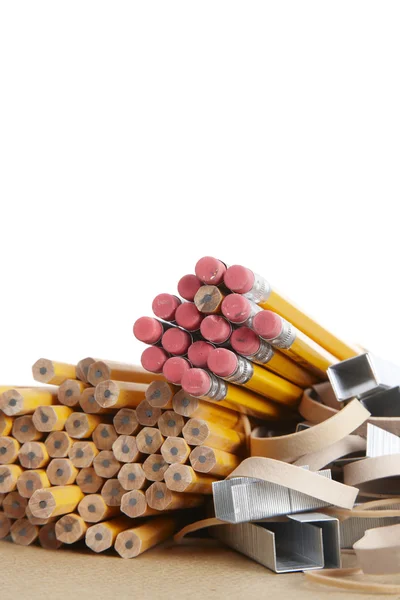 Crayons, fournitures scolaires et de bureau — Photo