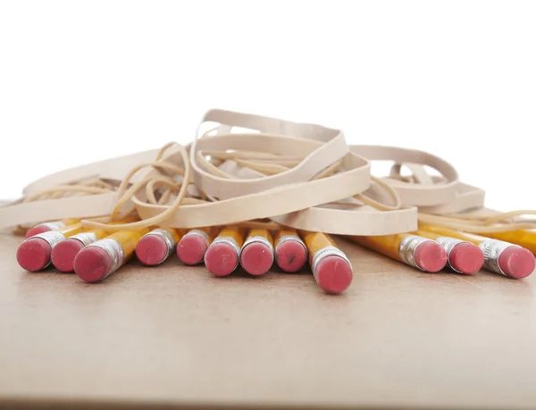 Crayons, fournitures scolaires et de bureau — Photo