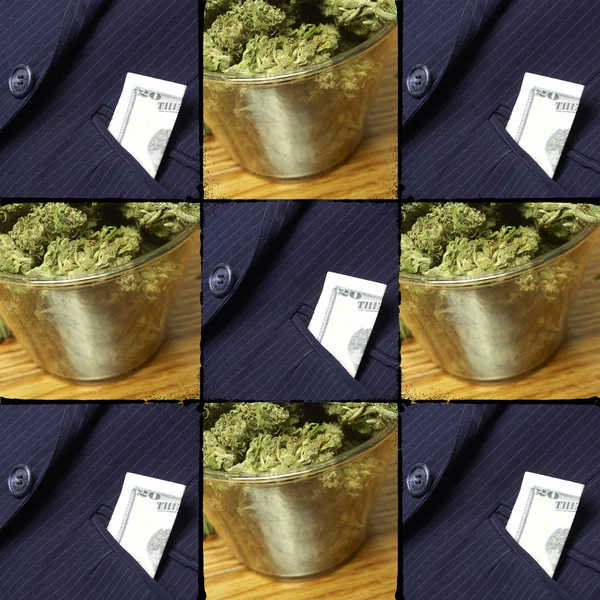 Droger och pengar, marijuana och valuta bakgrund — Stockfoto