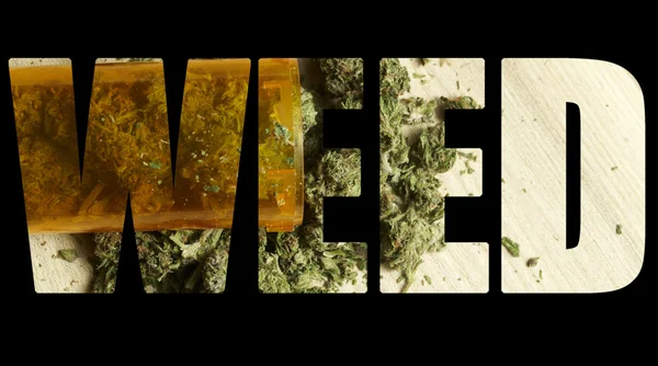 Mauvaise herbe, marijuana médicale Texte et image — Photo