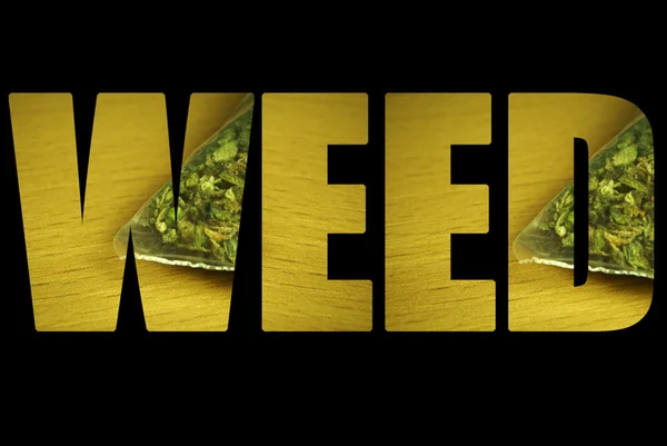 Ogräs, medicinsk marijuana text och bild — Stockfoto