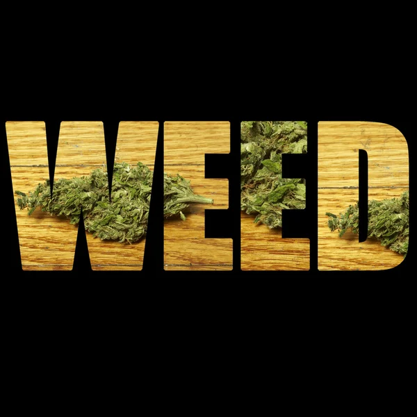 Unkraut, Text und Bild von medizinischem Marihuana — Stockfoto