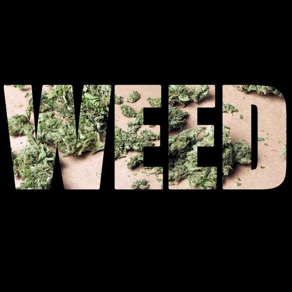 Plevel, lékařské marihuany text a obrázek — Stock fotografie