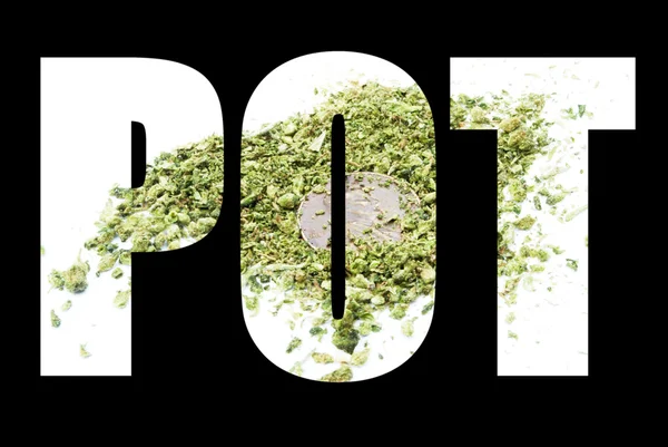 Marihuana nadpis, text a obraz, pot — Stock fotografie