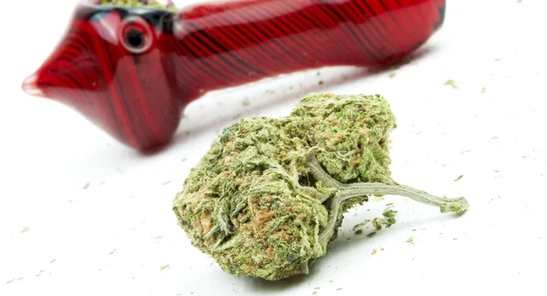 Marijuana and Pipe or Bowl, White Background — Stock Photo, Image