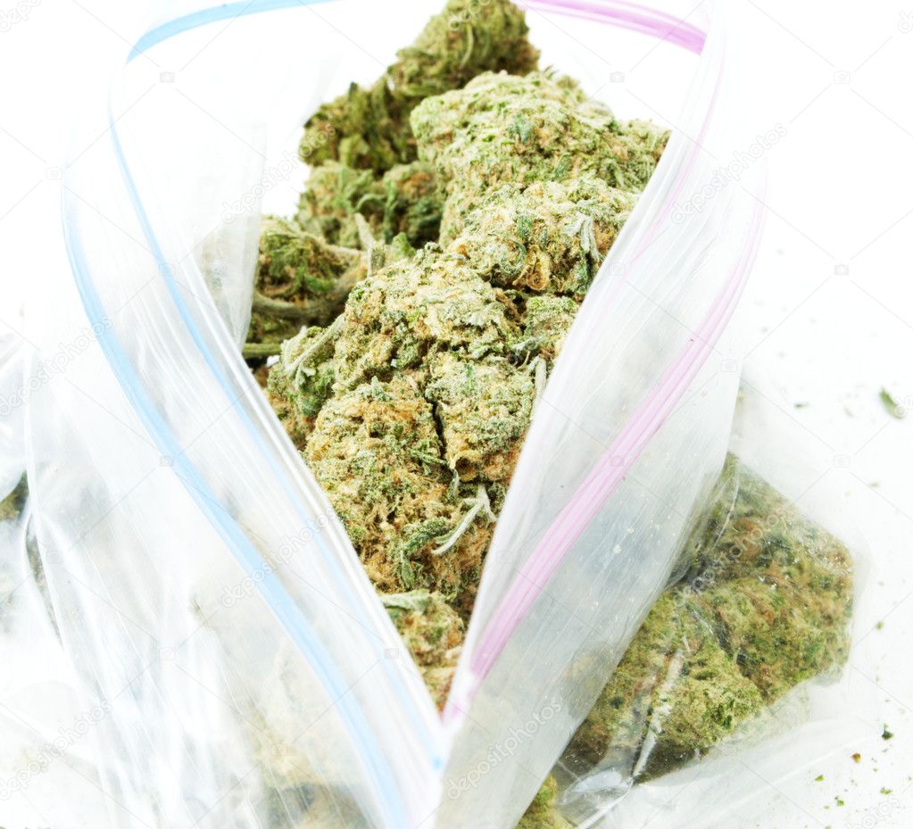 Bag of Weed. Marijuana and Cannabis on White Background