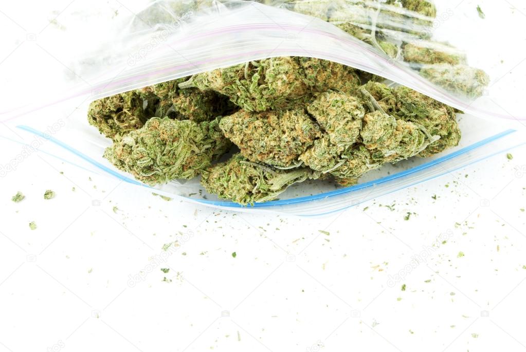 Bag of Weed. Marijuana and Cannabis on White Background
