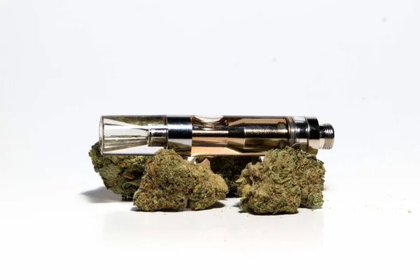 Marijuana Cannabis Buds Vape Pen White Background — Stock Photo, Image