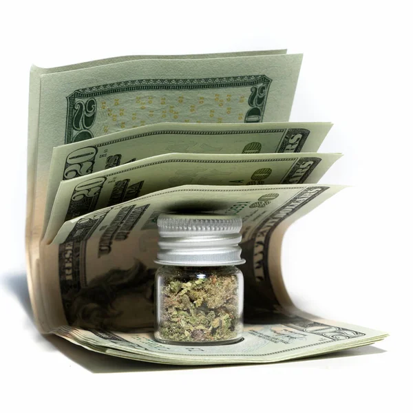 Marijuana Jars Money Isolated White Background —  Fotos de Stock