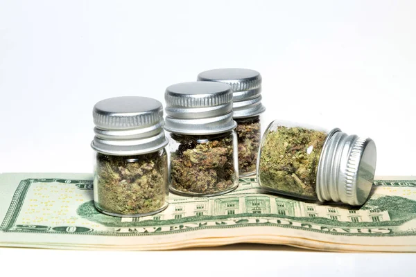 Marijuana Jars Money Isolated White Background — стоковое фото