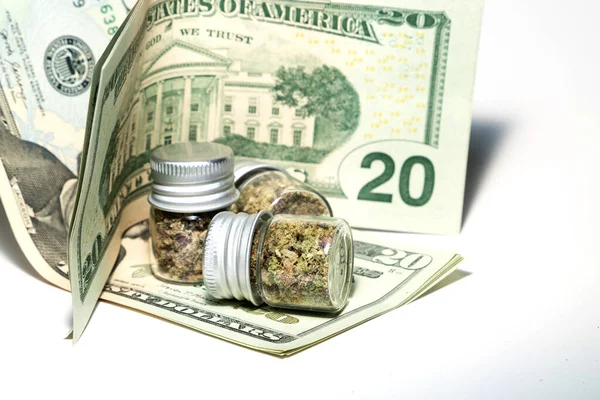 Marijuana Jars Money Isolated White Background — Stok fotoğraf