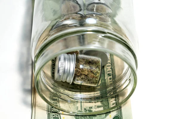 Marijuana Jars Money Isolated White Background — Stockfoto