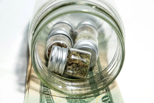 Marijuana Jars Money Isolated White Background — Stockfoto