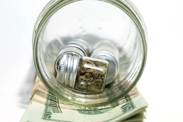 Marijuana Jars Money Isolated White Background — стоковое фото