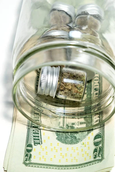 Marijuana Jars Money Isolated White Background — Fotografia de Stock