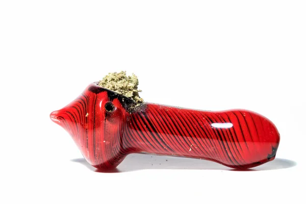 Smoked Cannabis Glass Pipe Marijuana Isolated White Background — Fotografia de Stock