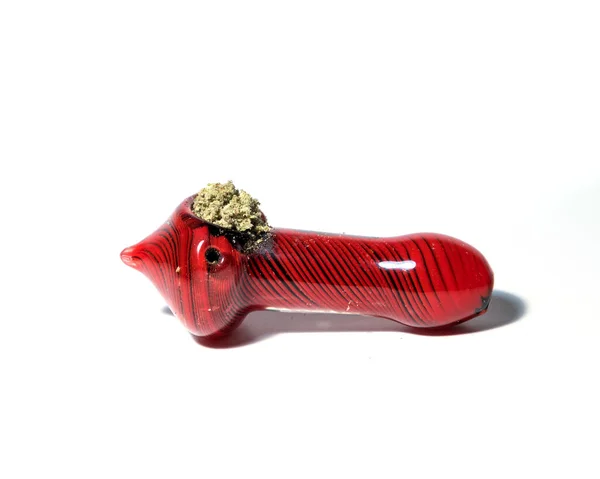 Smoked Cannabis Glass Pipe Marijuana Isolated White Background — Foto Stock