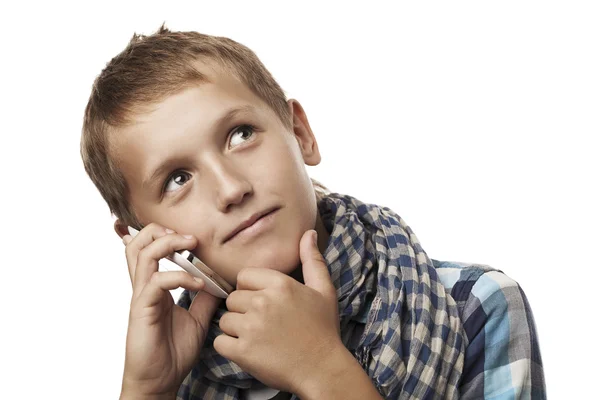 Young man talking on the phone and thinking — Stock Photo, Image