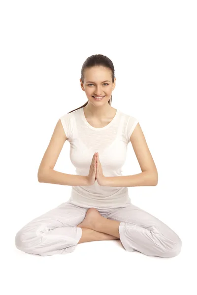 Young beautiful yoga posing on a studio background8 — Stock Photo, Image