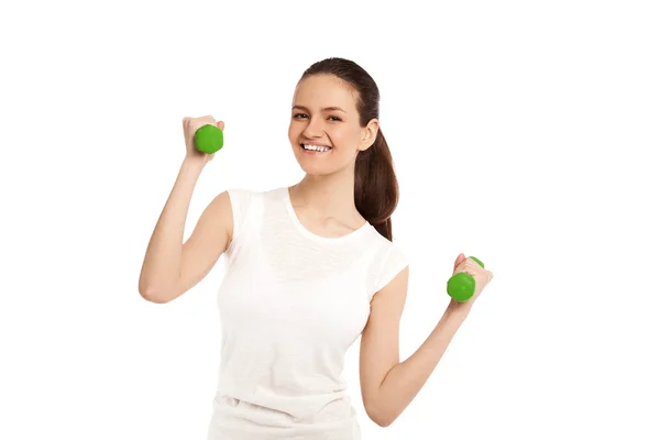 Lady gör aerob träning med dumbbells34 — Stockfoto