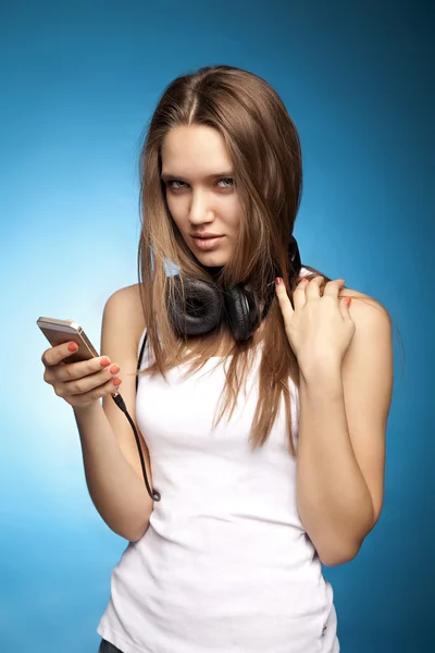 Güzel bir kız ile headphones34 — Stok fotoğraf