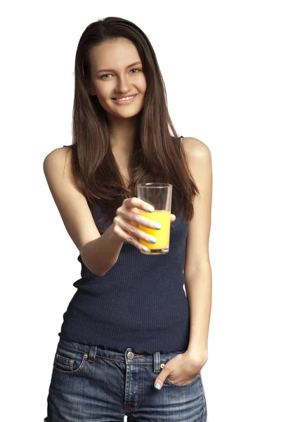 Menina bonita com suco de laranja — Fotografia de Stock