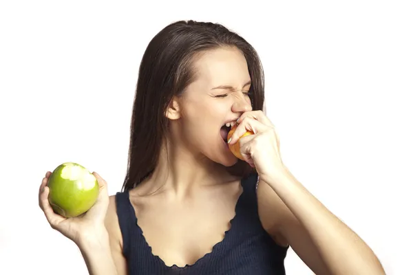 Mosolygó alma, fehér nő — Stock Fotó
