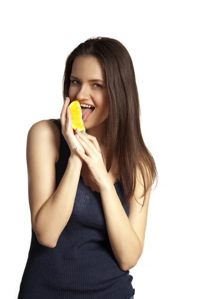 Menina com laranja — Fotografia de Stock