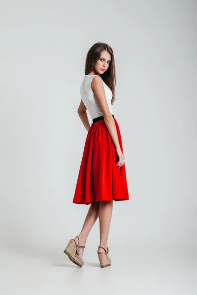 Full-length portrait of a lovely woman in romantic dress — Stock Photo, Image