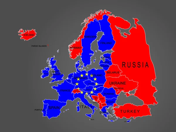 Mapa Evropa s názvy zemí — Stockový vektor