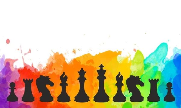 Σκάκι Πολύχρωμο Φιγούρες Κομμάτια Τουρνουά Παιχνίδι Ακουαρέλα Εικονογράφηση — Φωτογραφία Αρχείου