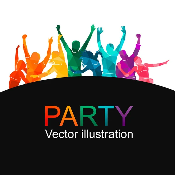 Colorido Feliz Grupo Personas Saltar Silueta Ilustración Vector Alegre Hombre — Vector de stock